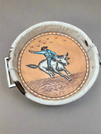 Tooled Leather & Painted Tray - Bull Rider - Cowhide and Conchos