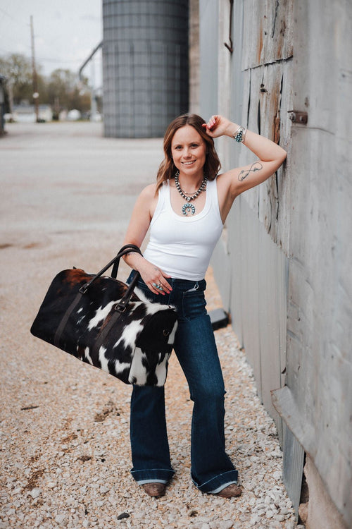 Tricolor Cowhide Duffle Bag - Cowhide and Conchos