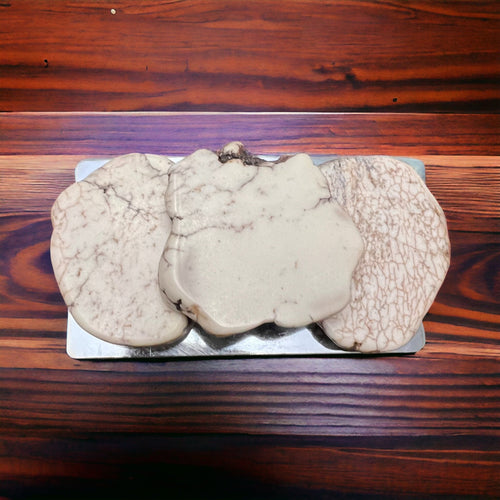 Triple White Turquoise Slab Belt Buckle - Cowhide and Conchos