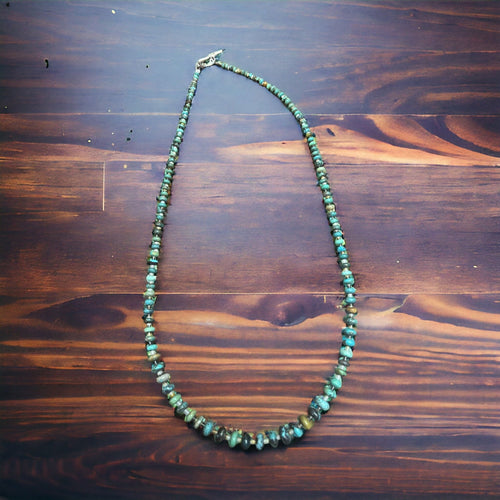 Turquoise and shell Rondelle Necklace - 22 Inch - Cowhide and Conchos