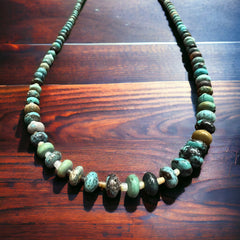 Turquoise and shell Rondelle Necklace - 22 Inch - Cowhide and Conchos