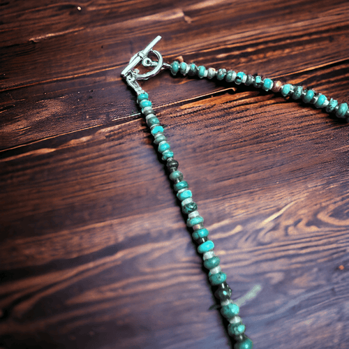 Turquoise and shell Rondelle Necklace - 22 Inch - Cowhide and Conchos
