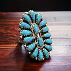Turquoise and Sterling Silver Cluster Ring - Size 8 by Zeita Begay - Cowhide and Conchos