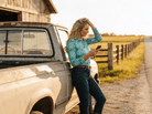 Turquoise Aztec Printed Long Sleeve Mesh Tops - Cowhide and Conchos