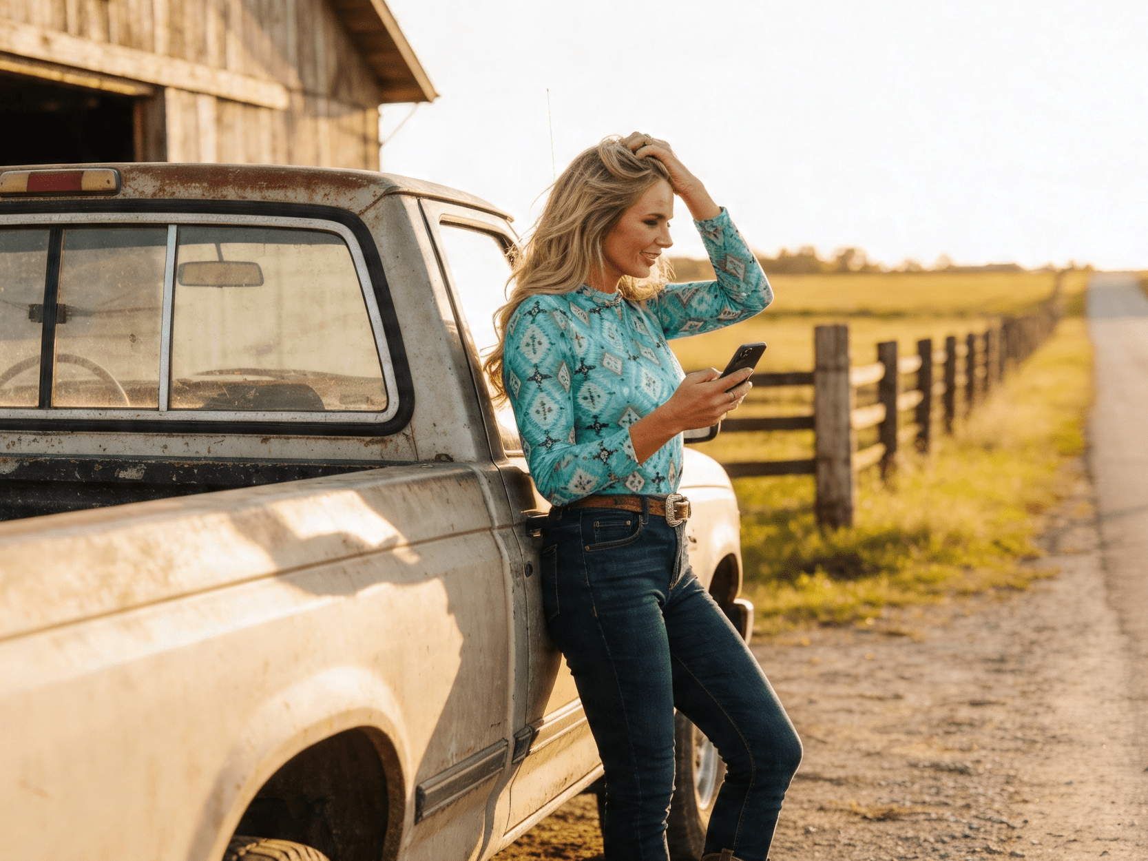 Turquoise Aztec Printed Long Sleeve Mesh Tops - Cowhide and Conchos