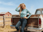Turquoise Aztec Printed Long Sleeve Mesh Tops - Cowhide and Conchos