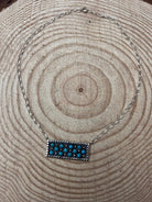 Turquoise Bar Necklace Pendant by Kenny Lonjose - 18 inch - Cowhide and Conchos