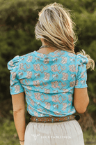 Turquoise Boots Printed Puff Short Sleeve Top - Cowhide and Conchos