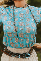 Turquoise Boots Printed Puff Short Sleeve Top - Cowhide and Conchos
