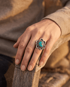 Turquoise Cabochon Sterling Silver Flower-Base Ring — Size 5 - Cowhide and Conchos