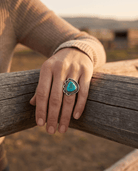 Turquoise Cabochon Sterling Silver Flower-Base Ring — Size 7 - Cowhide and Conchos