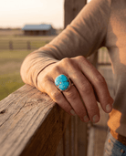 Turquoise Cabochon Sterling Silver Split-Band Statement Ring — Size 12.5 - Cowhide and Conchos