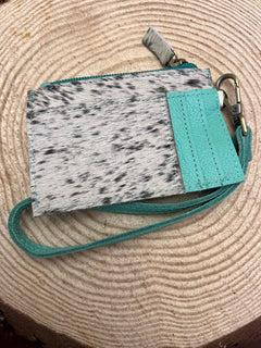 Turquoise & Cowhide Wristlet - Cowhide and Conchos