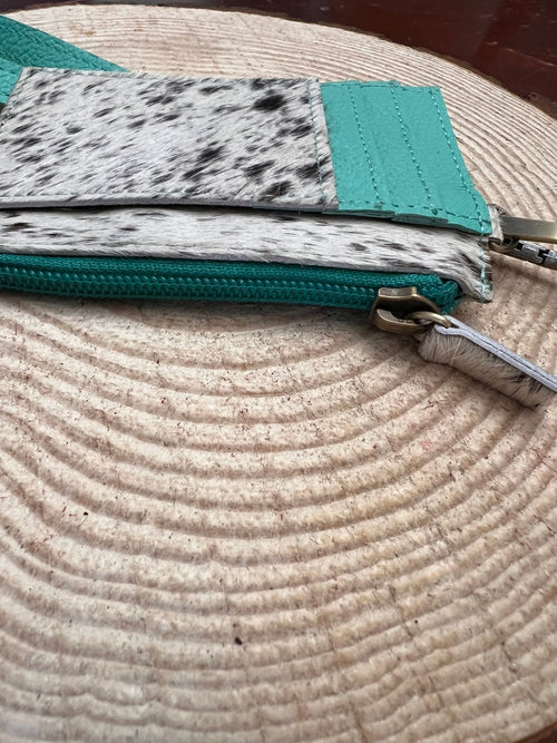 Turquoise & Cowhide Wristlet - Cowhide and Conchos