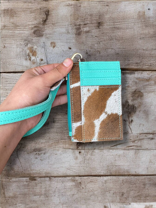 Turquoise & Cowhide Wristlet - Cowhide and Conchos