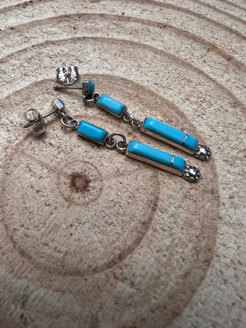 Turquoise Drop Earrings by Falenia Malie - Cowhide and Conchos