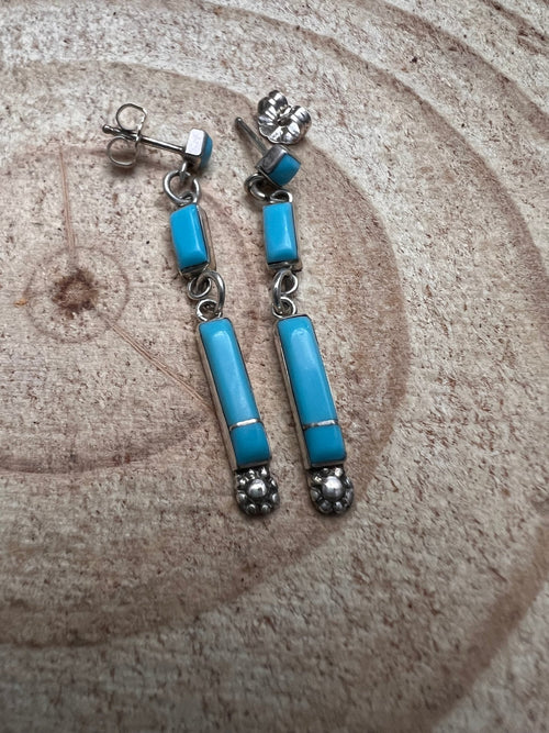 Turquoise Drop Earrings by Falenia Malie - Cowhide and Conchos