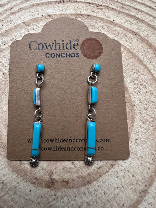 Turquoise Drop Earrings by Falenia Malie - Cowhide and Conchos