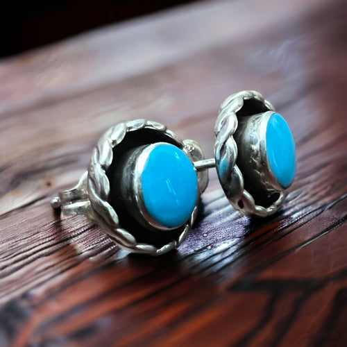 Turquoise Earrings by Carina Leekity - Small but not petite - Cowhide and Conchos