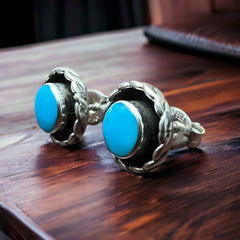 Turquoise Earrings by Carina Leekity - Small but not petite - Cowhide and Conchos