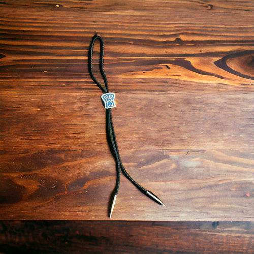 Turquoise inlay & Sterling Silver Bolo Tie - Cowhide and Conchos