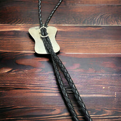Turquoise inlay & Sterling Silver Bolo Tie - Cowhide and Conchos