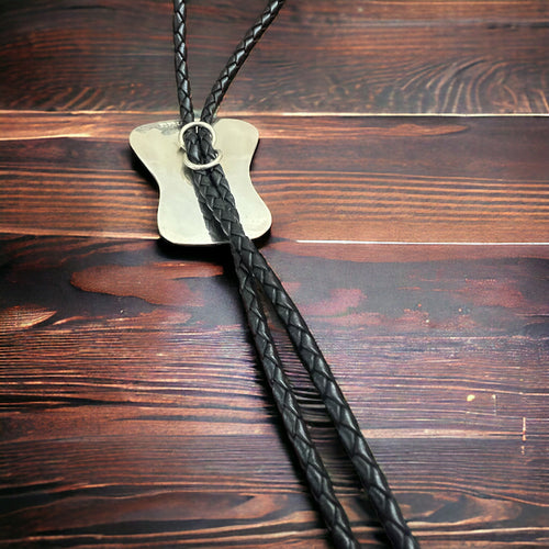 Turquoise inlay & Sterling Silver Bolo Tie - Cowhide and Conchos
