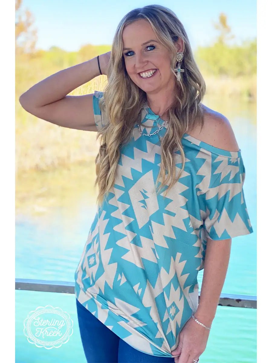 Turquoise Knit Top - XS, Small, Large remaining - Cowhide and Conchos