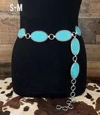 Turquoise Lynx Western Concho Belt - Small/Medium or Medium/Large - Cowhide and Conchos