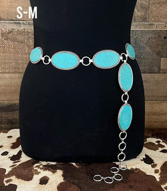 Turquoise Lynx Western Concho Belt - Small/Medium or Medium/Large - Cowhide and Conchos