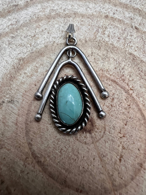 Turquoise pendant - Native style turquoise pendant - Cowhide and Conchos