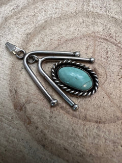 Turquoise pendant - Native style turquoise pendant - Cowhide and Conchos