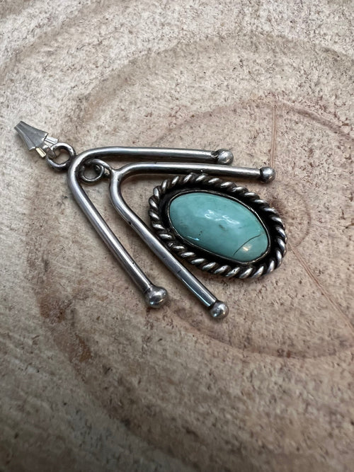 Turquoise pendant - Native style turquoise pendant - Cowhide and Conchos