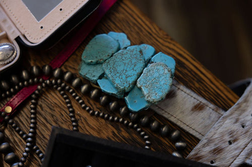 Turquoise Slab Belt Buckle - Medium Size - Cowhide and Conchos