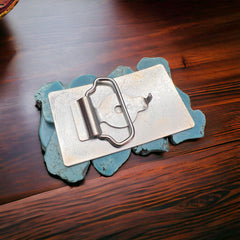 Turquoise Slab Belt Buckle - Medium Size - Cowhide and Conchos