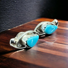 Turquoise & Sterling Silver Earrings by Lloyd Kanesta - Cowhide and Conchos