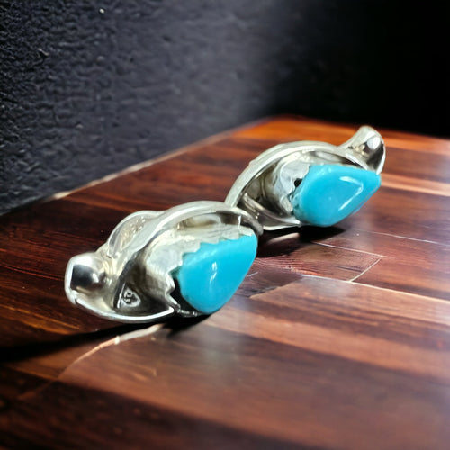 Turquoise & Sterling Silver Earrings by Lloyd Kanesta - Cowhide and Conchos