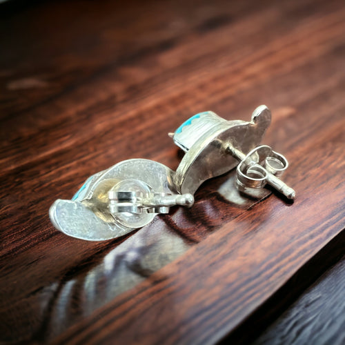 Turquoise & Sterling Silver Earrings by Lloyd Kanesta - Cowhide and Conchos