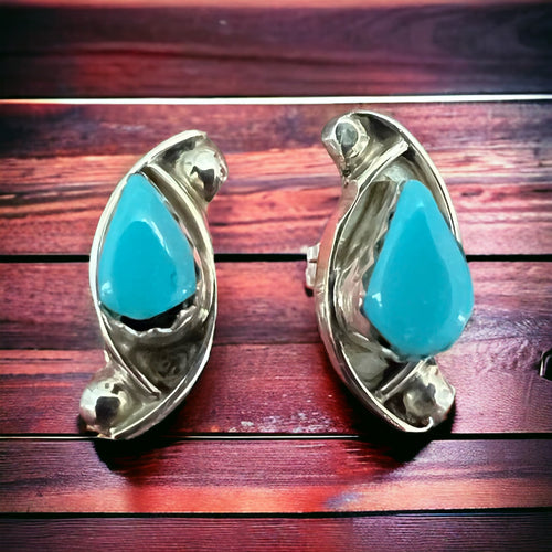 Turquoise & Sterling Silver Earrings by Lloyd Kanesta - Cowhide and Conchos