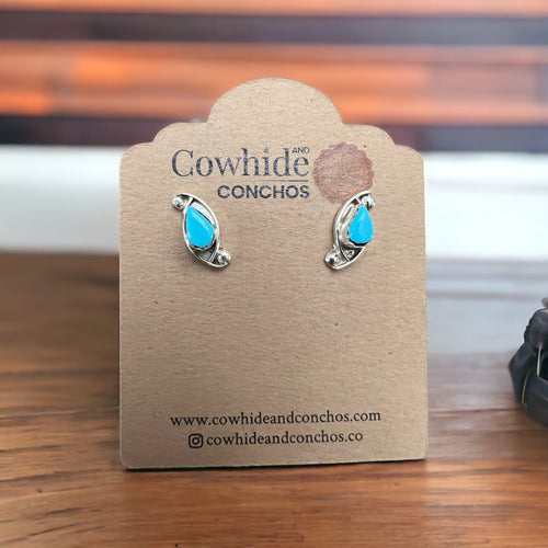 Turquoise & Sterling Silver Earrings by Lloyd Kanesta - Cowhide and Conchos