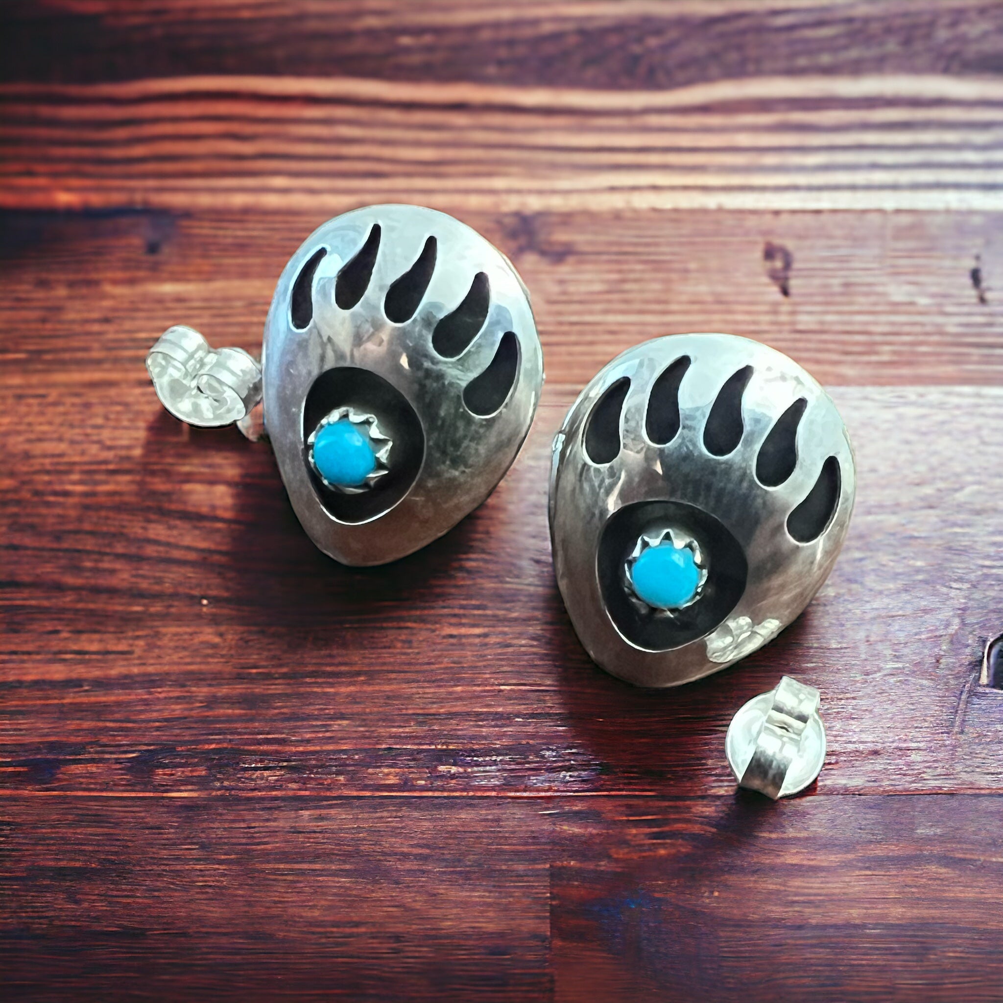 Turquoise & Sterling Silver Post Earrings by Leroy Parker - Cowhide and Conchos