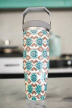 Turquoise Western Print 30oz Tumbler - Cowhide and Conchos