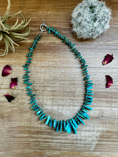 Turquoise with 3 mm Sterling Silver Pearls - 18 inch - Cowhide and Conchos