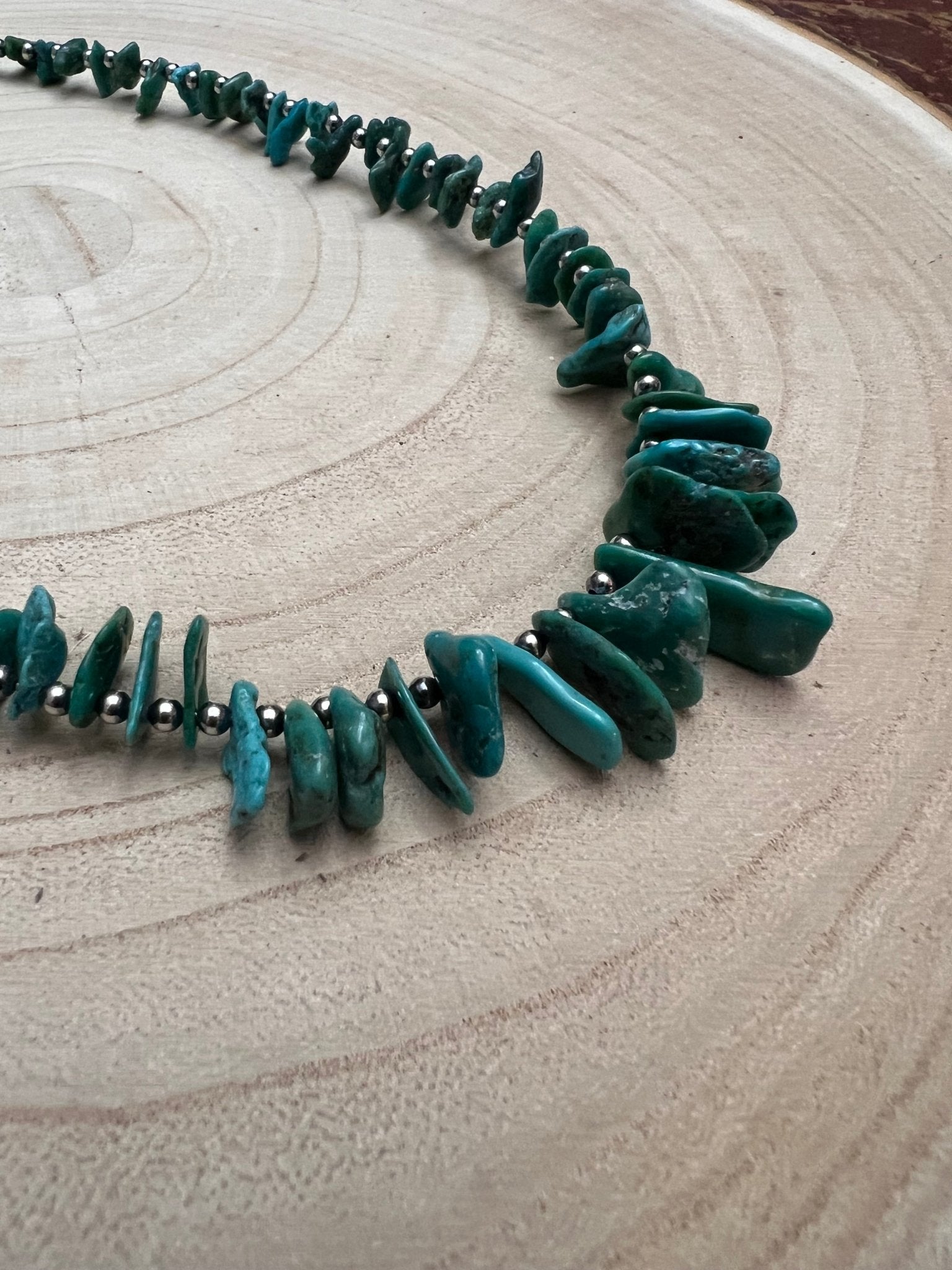 Turquoise with 3 mm Sterling Silver Pearls - 18 inch - Cowhide and Conchos