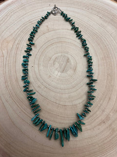 Turquoise with 3 mm Sterling Silver Pearls - 18 inch - Cowhide and Conchos