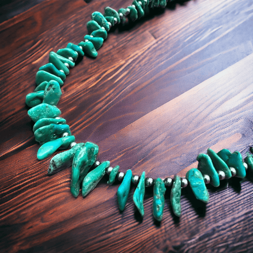 Turquoise with 3 mm Sterling Silver Pearls - 18 inch - Cowhide and Conchos