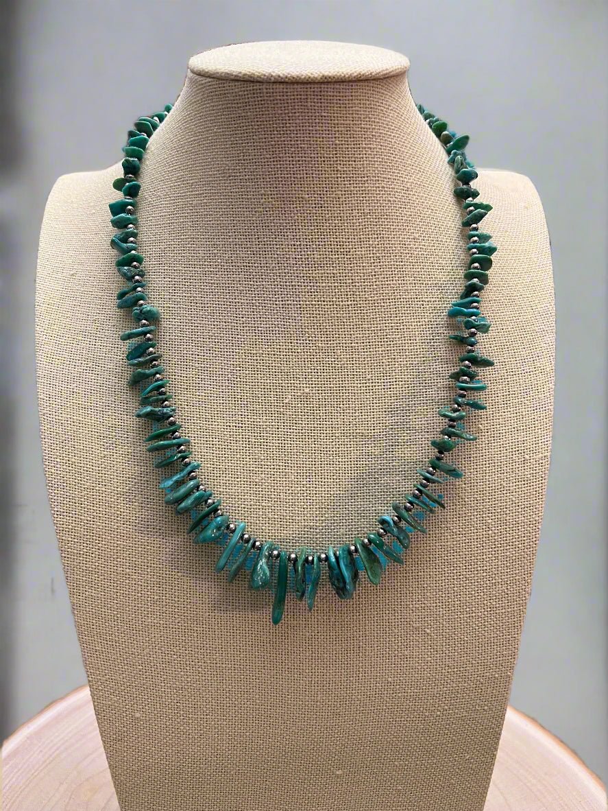 Turquoise with 3 mm Sterling Silver Pearls - 18 inch - Cowhide and Conchos