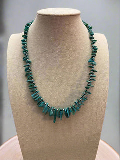 Turquoise with 3 mm Sterling Silver Pearls - 18 inch - Cowhide and Conchos