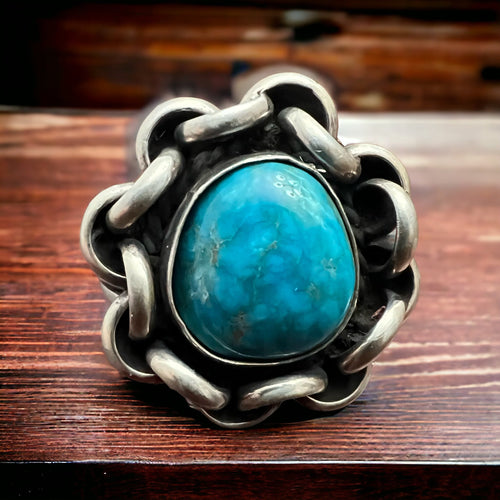 Turquoise with sterling links - Size 11 - Cowhide and Conchos