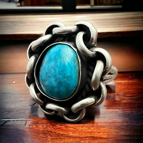 Turquoise with sterling links - Size 11 - Cowhide and Conchos